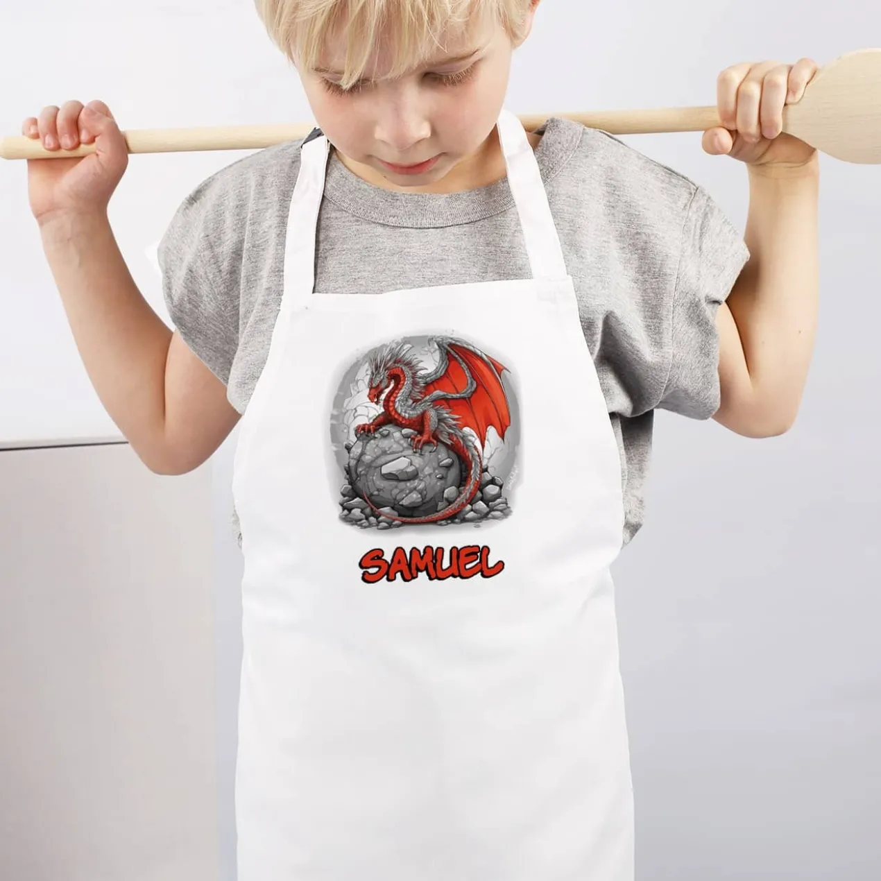 Werkenschürze mit rotem Drache und Name