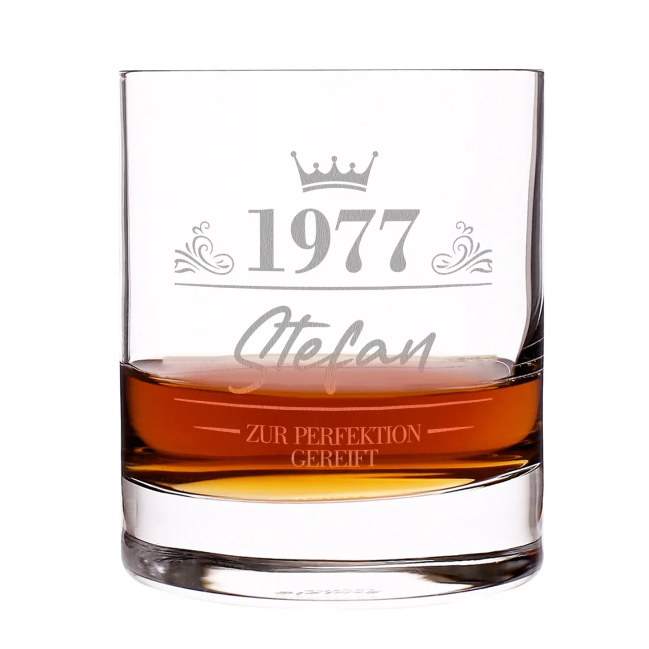 Whiskey Glas mit Gravur als Geschenk zum Geburtstag | Whiskyglas personalisiert mit Name, Jahr & Krone