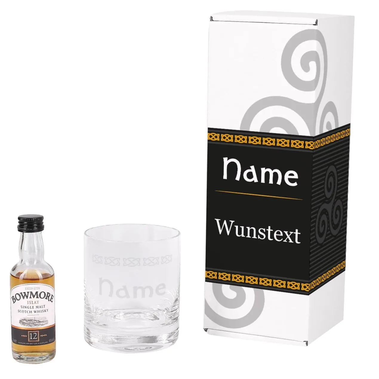 Whisky Geschenk-Set mit Ardbeg 10 Miniatur-Flasche und graviertem Glas