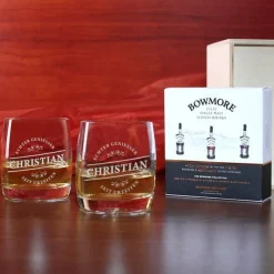Whisky Geschenkset mit 2 Gläsern und 3 Flaschen Bowmore Whisky