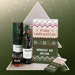 Whisky Geschenkset zu Weihnachten mit Name, Wunschtext und Weihnachtsstrickpullover Motiv
