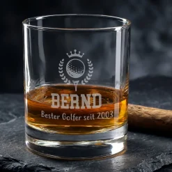 Whisky Glas für Golfer personalisiert mit Gravur | 320 ml Whiskeyglas mit Golf Motiv