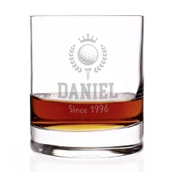 Whisky Glas für Golfer personalisiert mit Gravur | 320 ml Whiskeyglas mit Golf Motiv