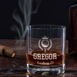 Whisky Glas für Golfer personalisiert mit Gravur | 320 ml Whiskeyglas mit Golf Motiv