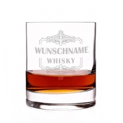 Whiskyglas mit Ornamentrahmen und Gravur ihres Wunschnamens