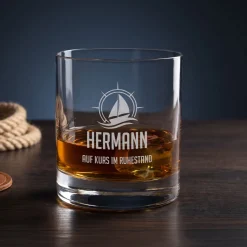 Whisky Glas zum Segeln personalisiert mit Gravur | 320 ml Whiskeyglas mit Segelboot Motiv