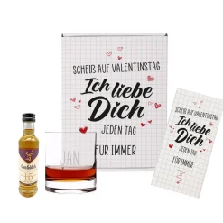 Whisky Set zum Valentinstag mit Glas und Schokolade
