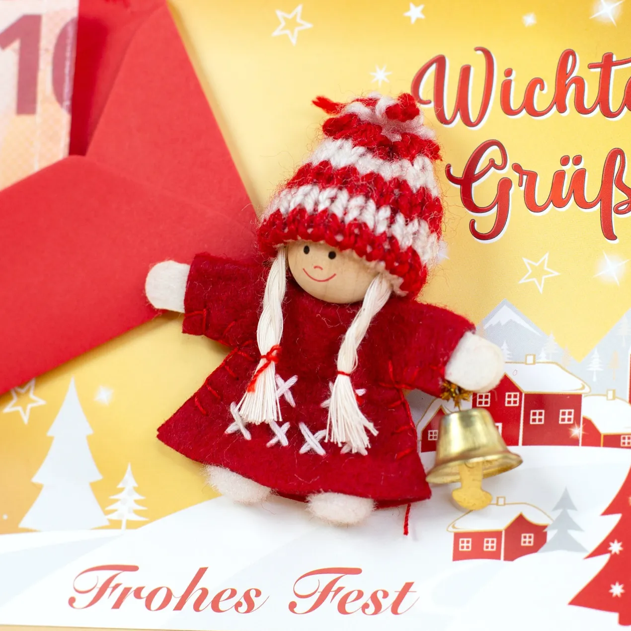 Wichtelkarte in Gold als Geldgeschenk | Weihnachtskarte