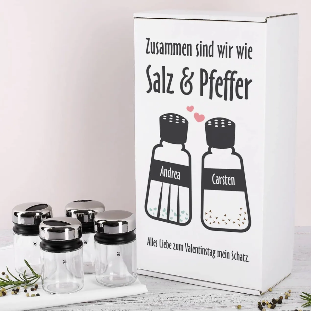 Wie Salz & Pfeffer - WMF Gewürzstreuer in persönlicher Geschenkbox