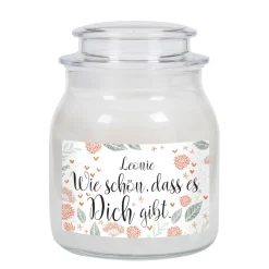 Wie schön, dass es Dich gibt. - Duftkerze im Glas mit Ihrem Wunschnamen