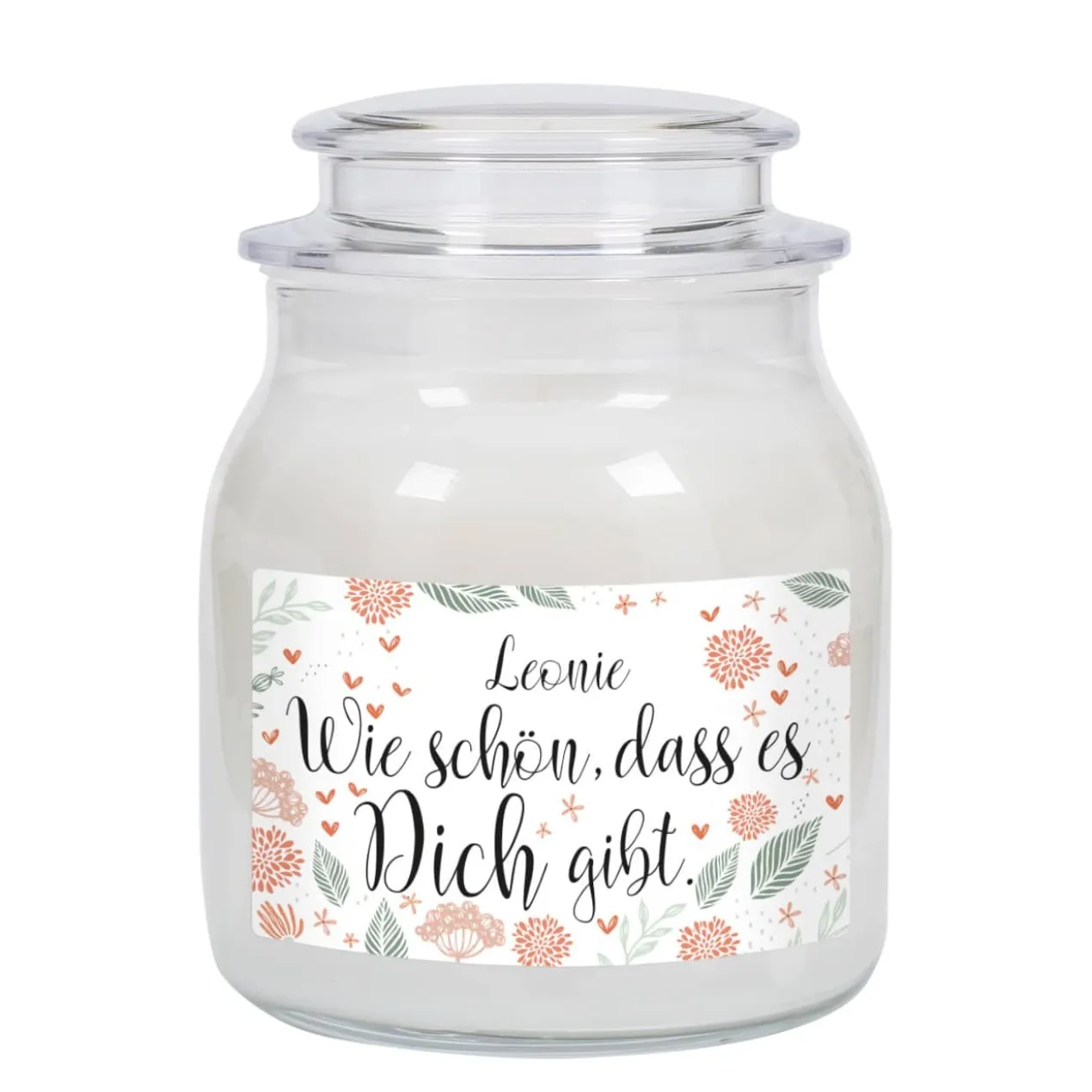 Wie schön, dass es Dich gibt. - Duftkerze im Glas mit Ihrem Wunschnamen