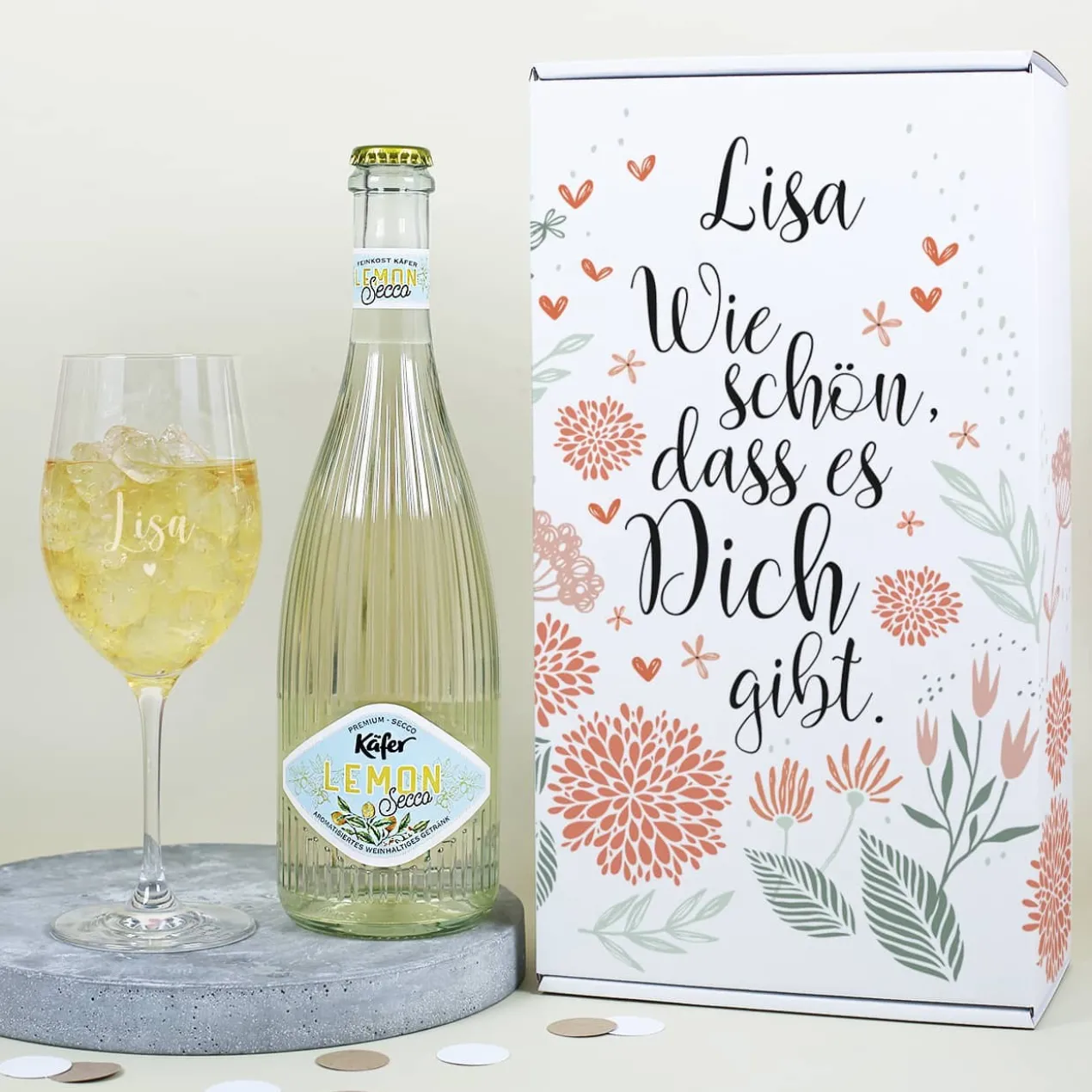 Wie schön, dass es Dich gibt. - Fruchtsecco Geschenkset in zwei Varianten