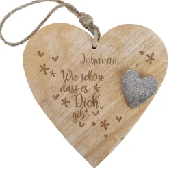Wie schön, dass es Dich gibt - Holzherz zum Aufhängen mit Name