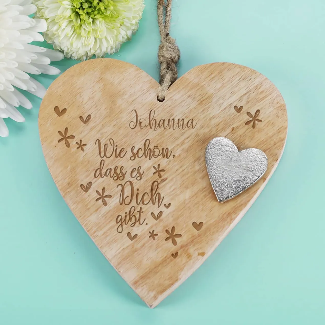 Wie schön, dass es Dich gibt - Holzherz zum Aufhängen mit Name