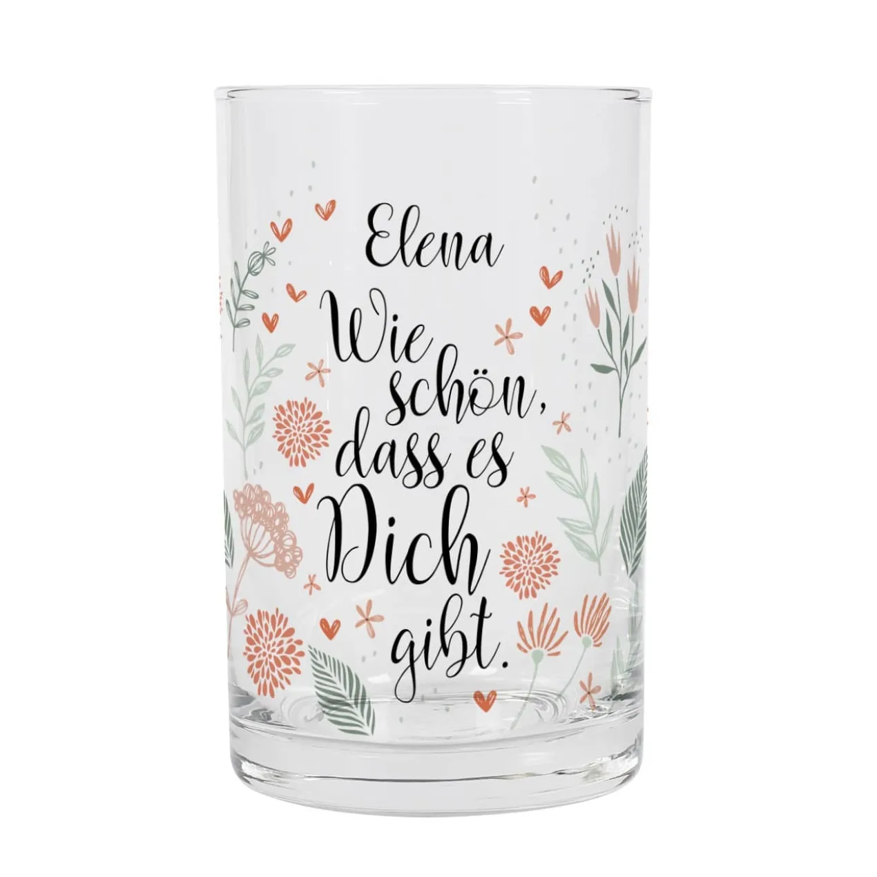 Wie schön, dass es Dich gibt. - kleines Windlicht mit Ihrem Wunschnamen