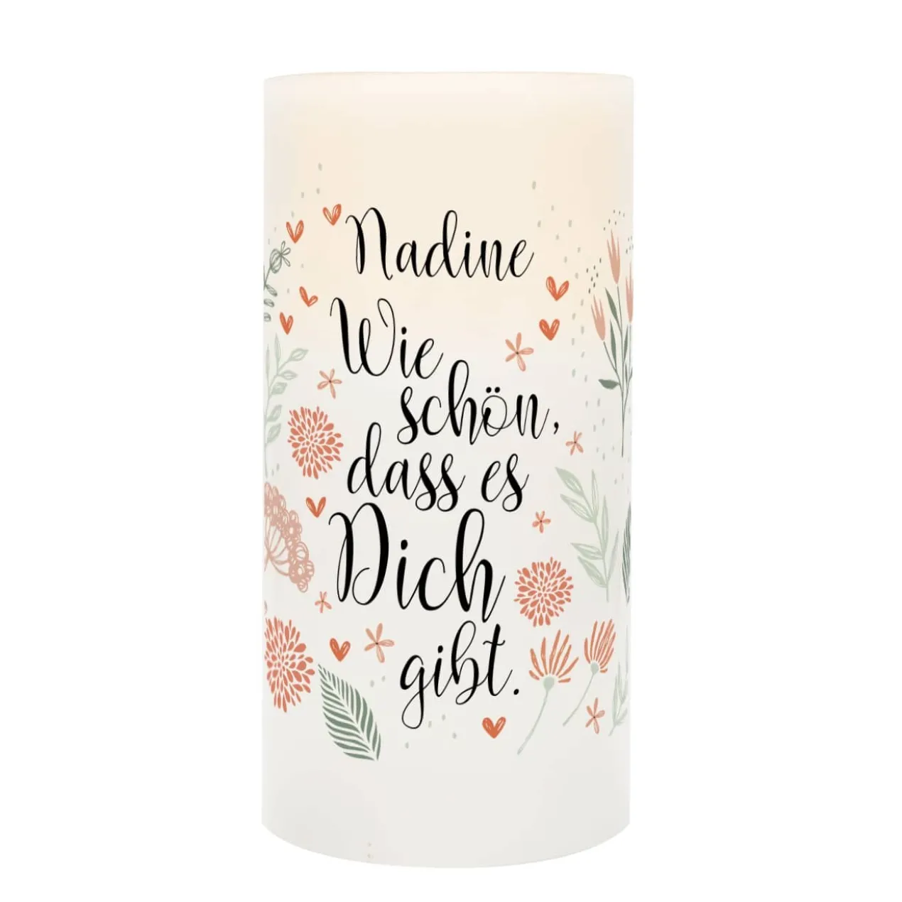 Wie schön, dass es Dich gibt. - LED Echtwachskerze mit Namensaufdruck