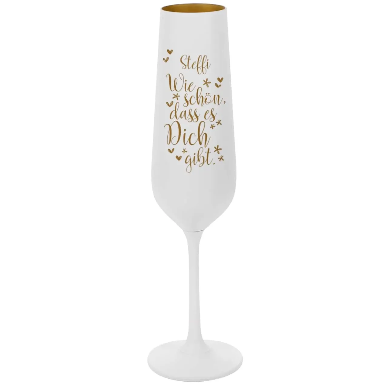 Wie schön, dass es Dich gibt. - Sektglas in weiß-gold mit Ihrem Wunschnamen