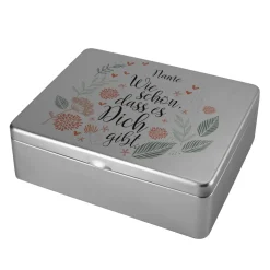 Wie schön, dass es Dich gibt. - Teebox aus Metall mit Ihrem Wunschnamen bedruckt