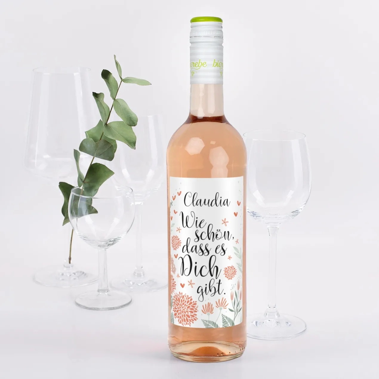Wie schön, dass es Dich gibt - Weinflasche mit Namensaufdruck | Biorebe Wein