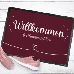 Willkommen Fußmatte mit Herz und Wunschtext