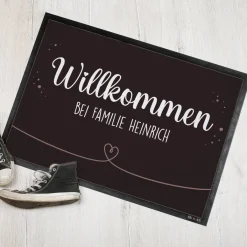 Willkommen Fußmatte mit Herz und Wunschtext