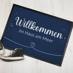 Willkommen Fußmatte mit Herz und Wunschtext