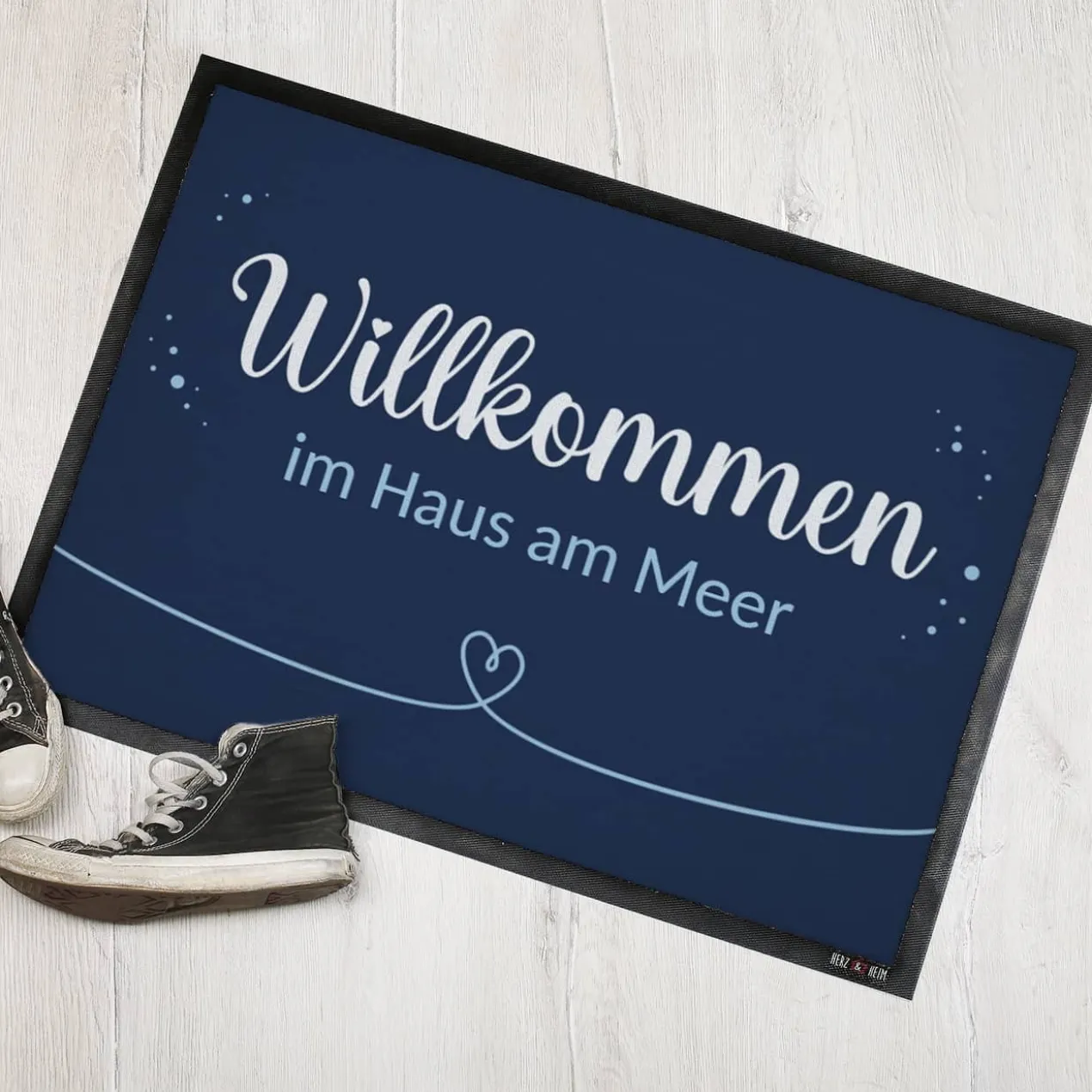 Willkommen Fußmatte mit Herz und Wunschtext