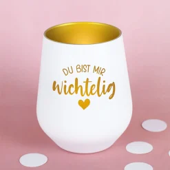 Windlicht 'Du bist mir wichtelig' in Schwarz-Gold & Weiß-Gold | Weihnachtsgeschenk & Wichtelidee