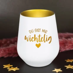 Windlicht 'Du bist mir wichtelig' in Schwarz-Gold & Weiß-Gold | Weihnachtsgeschenk & Wichtelidee