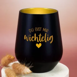 Windlicht 'Du bist mir wichtelig' in Schwarz-Gold & Weiß-Gold | Weihnachtsgeschenk & Wichtelidee