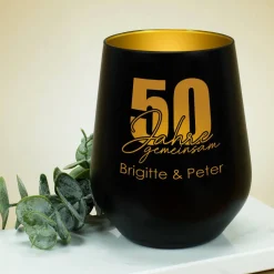 Windlicht - 50 Jahre gemeinsam - in schwarz oder weiß zur Goldhochzeit
