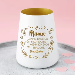 Windlicht mit Gravur für Mama & Familie personalisiert mit Wunschtext und Herz Motiv | Schwarz oder Weiß