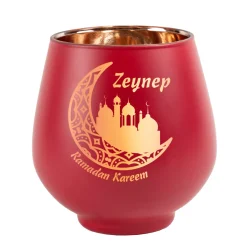 Windlicht zu Ramadan personalisiert mit Name | Teelichthalter aus Glas | Rot oder Grün
