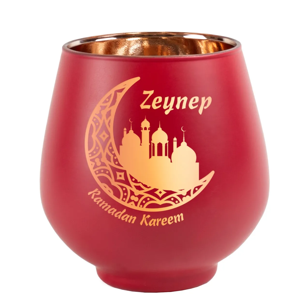 Windlicht zu Ramadan personalisiert mit Name | Teelichthalter aus Glas | Rot oder Grün