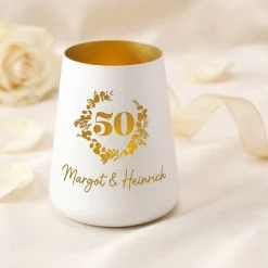 Windlicht zur Goldenen Hochzeit mit Namen personalisiert | Deko Licht zum 50. Hochzeitstag mit Gravur