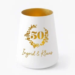Windlicht zur Goldenen Hochzeit mit Namen personalisiert | Deko Licht zum 50. Hochzeitstag mit Gravur