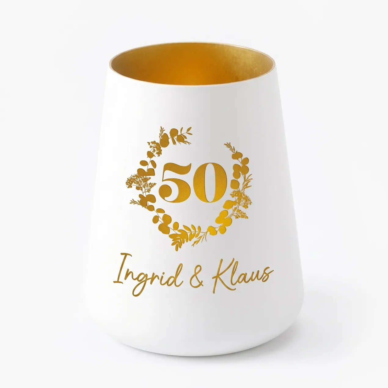 Windlicht zur Goldenen Hochzeit mit Namen personalisiert | Deko Licht zum 50. Hochzeitstag mit Gravur