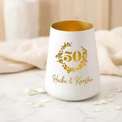 Windlicht zur Goldenen Hochzeit mit Namen personalisiert | Deko Licht zum 50. Hochzeitstag mit Gravur