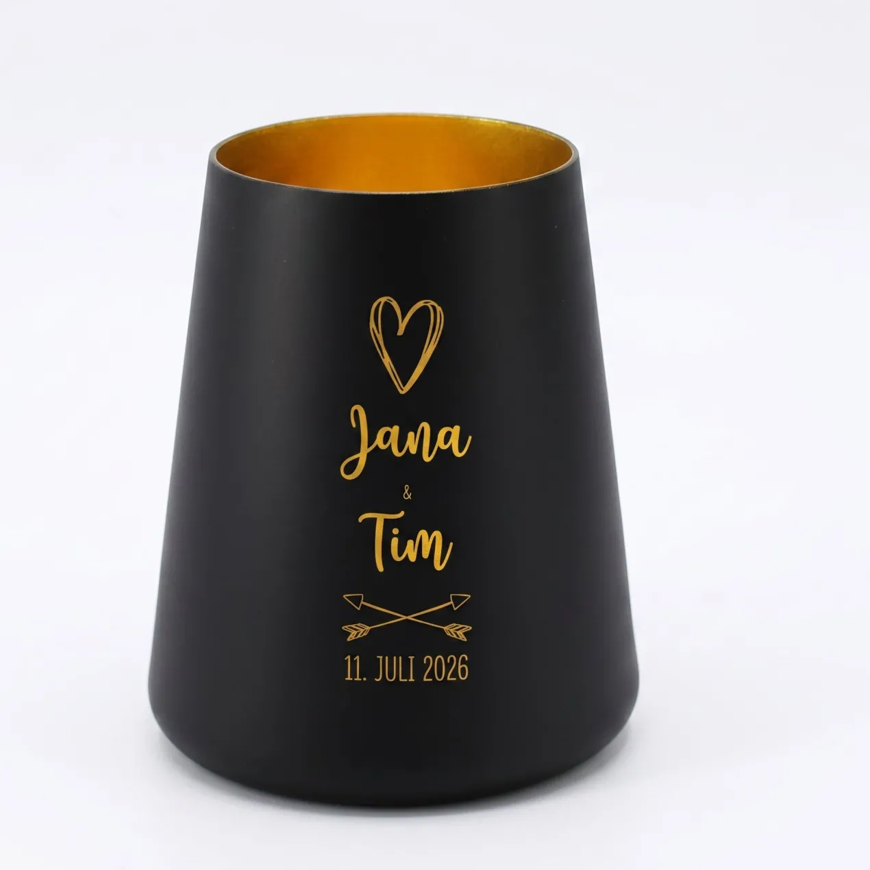Windlicht zur Hochzeit personalisiert mit Namen & Datum | Deko Licht in Weiß oder Schwarz für Paare