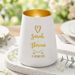 Windlicht zur Hochzeit personalisiert mit Namen & Datum | Deko Licht in Weiß oder Schwarz für Paare