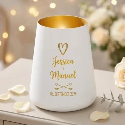 Windlicht zur Hochzeit personalisiert mit Namen & Datum | Deko Licht in Weiß oder Schwarz für Paare