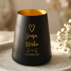 Windlicht zur Hochzeit personalisiert mit Namen & Datum | Deko Licht in Weiß oder Schwarz für Paare