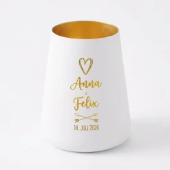 Windlicht zur Hochzeit personalisiert mit Namen & Datum | Deko Licht in Weiß oder Schwarz für Paare