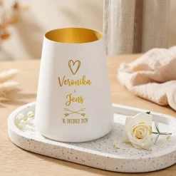 Windlicht zur Hochzeit personalisiert mit Namen & Datum | Deko Licht in Weiß oder Schwarz für Paare