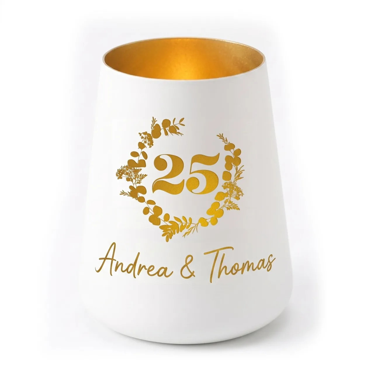 Windlicht zur Silberhochzeit mit Namen personalisiert | Deko Licht zum 25. Hochzeitstag mit Gravur