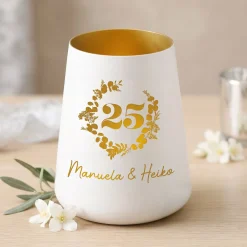 Windlicht zur Silberhochzeit mit Namen personalisiert | Deko Licht zum 25. Hochzeitstag mit Gravur