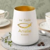Windlicht zur Taufe, Kommunion & Konfirmation mit Gravur | Personalisiertes Deko Licht in Weiß Gold