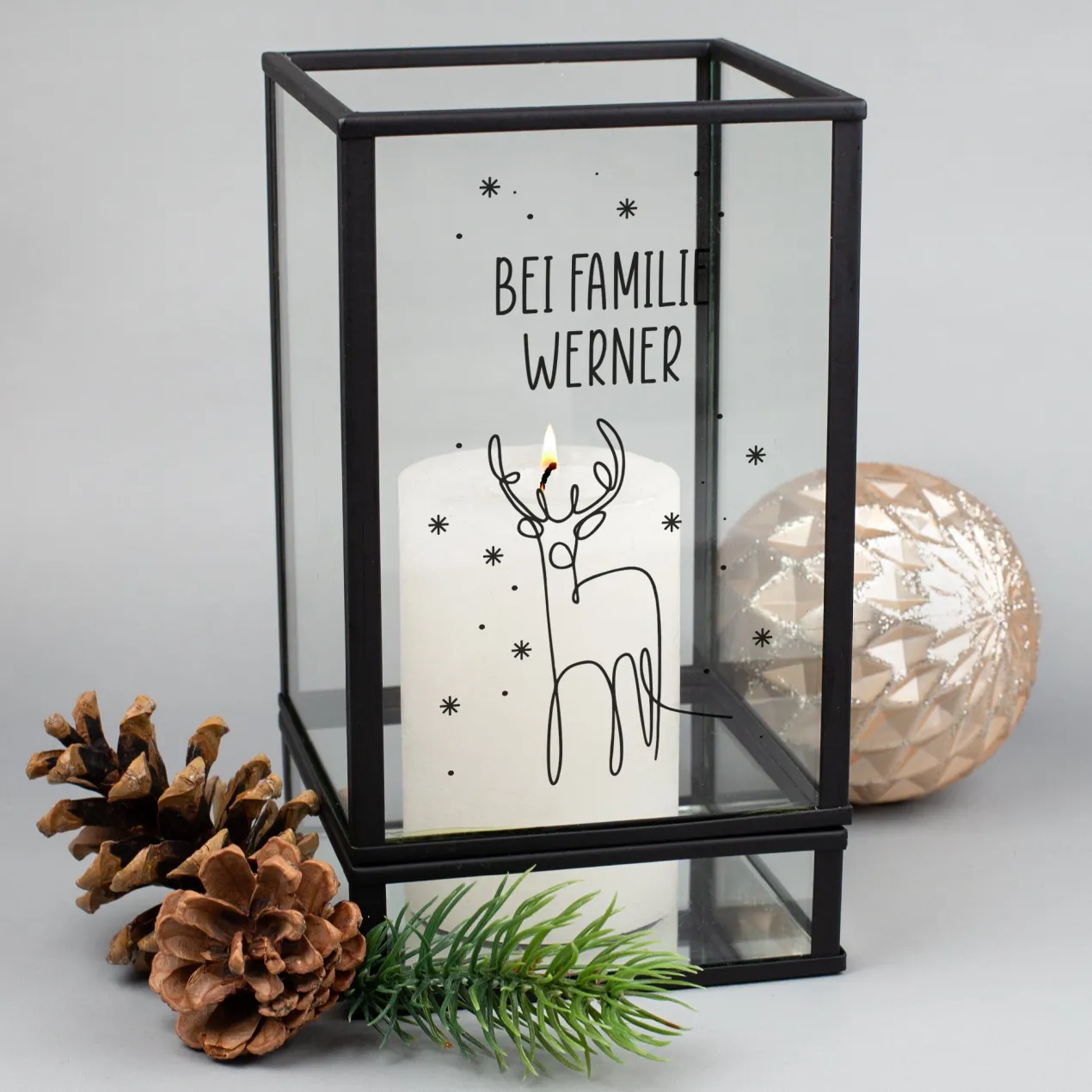Windlicht zu Weihnachten personalisiert mit Wunschtext und Rentier Motiv | Ritzenhoff & Breker