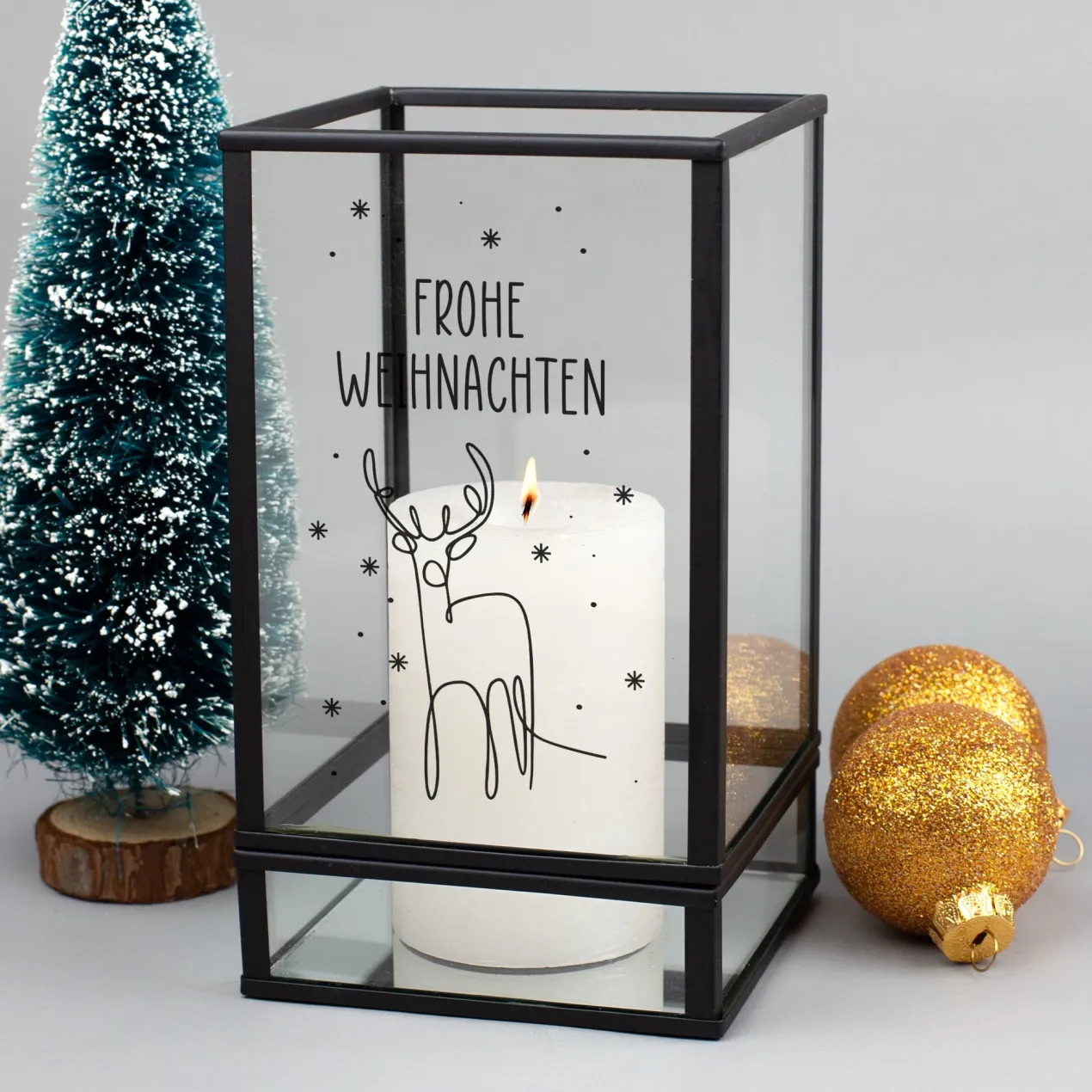 Windlicht zu Weihnachten personalisiert mit Wunschtext und Rentier Motiv | Ritzenhoff & Breker