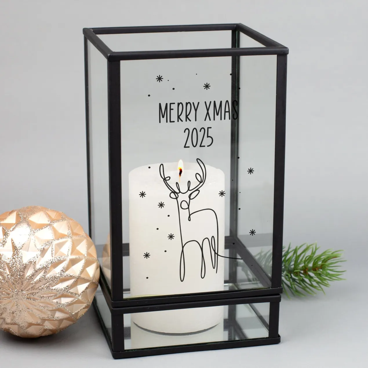 Windlicht zu Weihnachten personalisiert mit Wunschtext und Rentier Motiv | Ritzenhoff & Breker